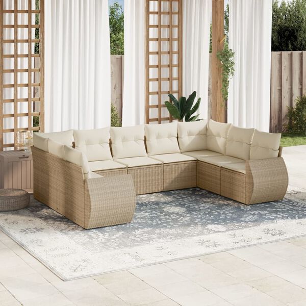 vidaXL 9 Piece Garden Sofa Set with Cushions Beige Poly Rattan