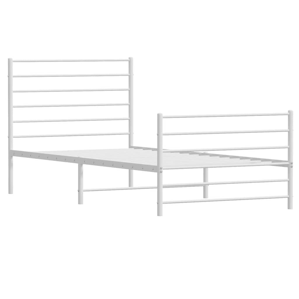 vidaXL Metal Bed Frame without Mattress with Footboard White 100x200cm