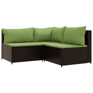 vidaXL 3 Piece Garden Lounge Set with Cushions Brown Poly Rattan