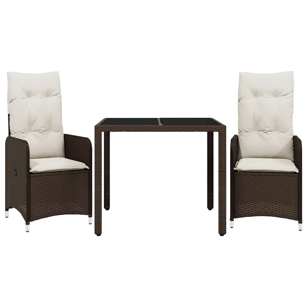 vidaXL 7 Piece Garden Bistro Set with Cushions Brown Poly Rattan