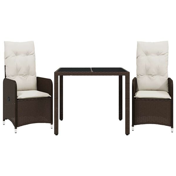 vidaXL 7 Piece Garden Bistro Set with Cushions Brown Poly Rattan