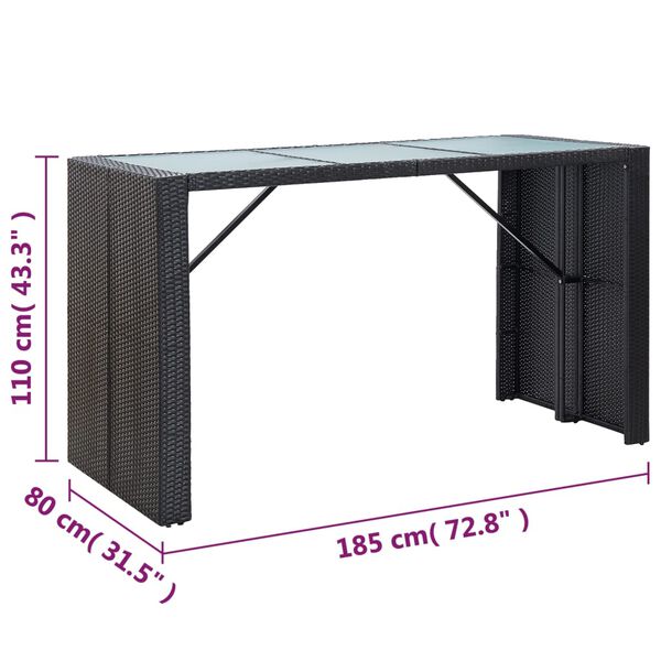 vidaXL 7 Piece Garden Bar Set with Cushions Poly Rattan Black