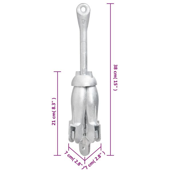 vidaXL Folding Anchor with Rope Silver 2.5 kg Malleable Iron