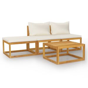 vidaXL 4 Piece Garden Lounge Set with Cushion Cream Solid Acacia Wood