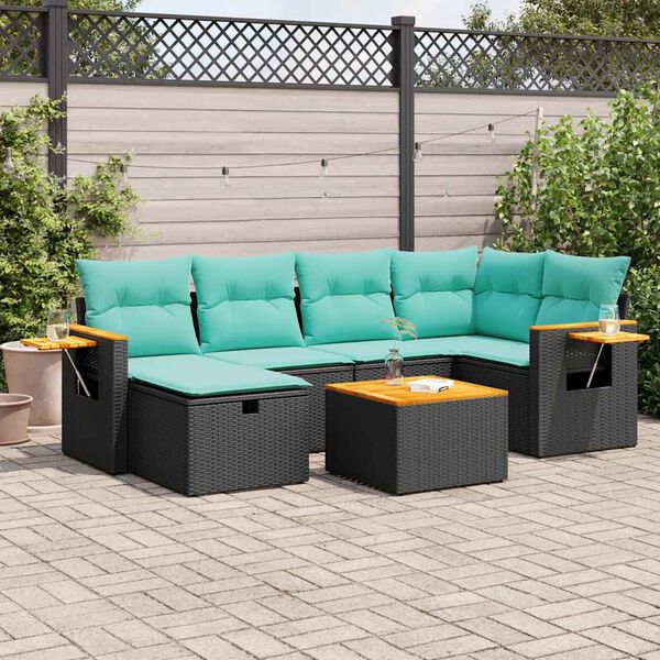vidaXL 6 Piece Garden Sofa Set with Cushions Black Poly Rattan