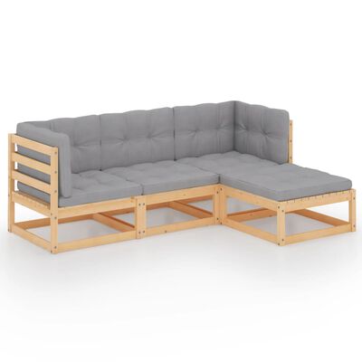 vidaXL 4 Piece Garden Lounge Set with Cushions Solid Pinewood