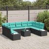 vidaXL Garden Sofa Set 9 pcs Black and Turquoise Poly Rattan