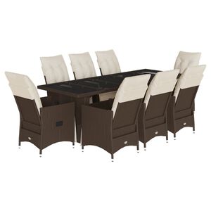 vidaXL 9 Piece Garden Bistro Set with Cushions Brown Poly Rattan