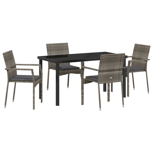 vidaXL Garden Dining Set with Cushion 5 pcs Grey Poly Rattan