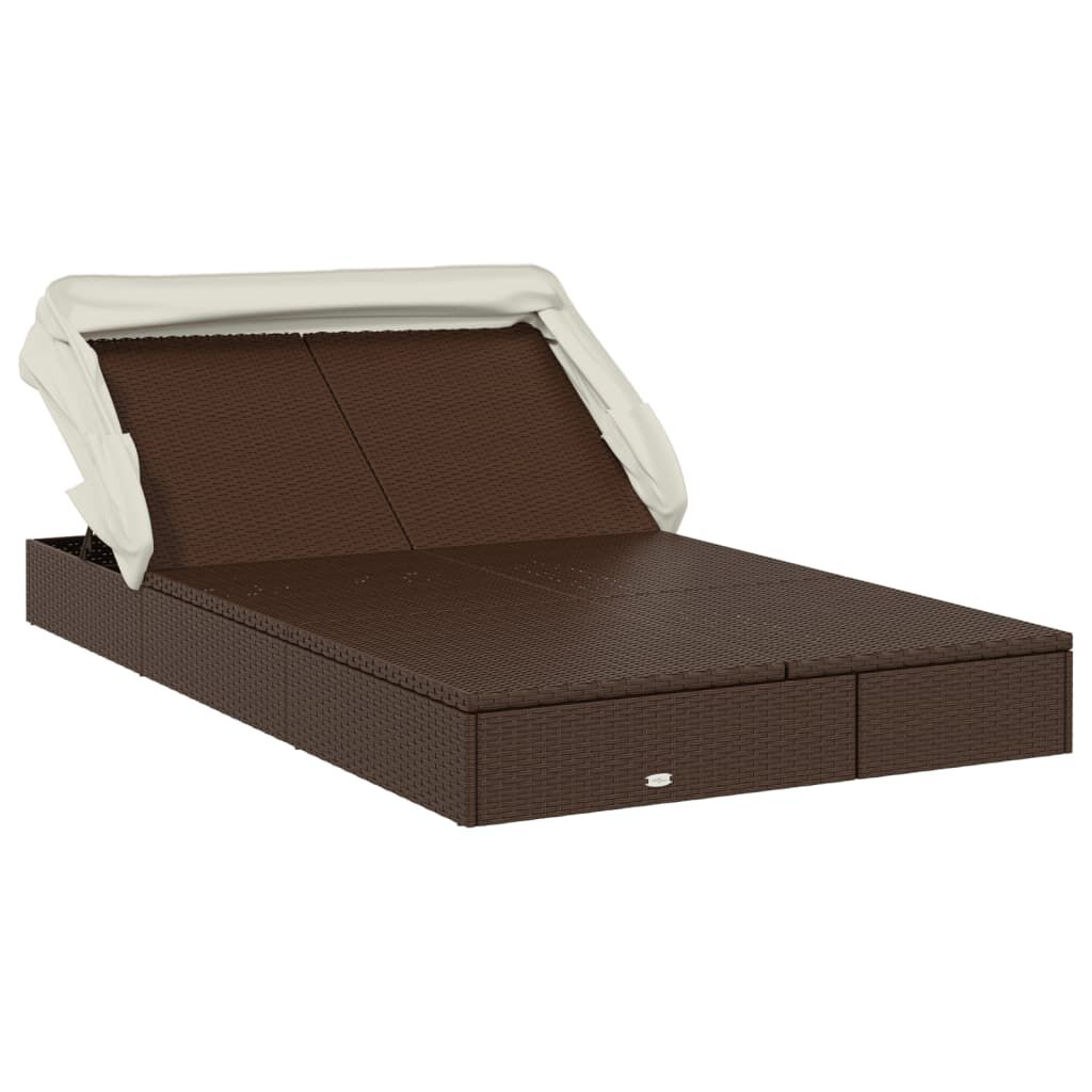 vidaXL 2-Person Sunbed with Foldable Roof Brown 213x118x97cm Poly Rattan