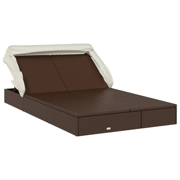 vidaXL 2-Person Sunbed with Foldable Roof Brown 213x118x97cm Poly Rattan