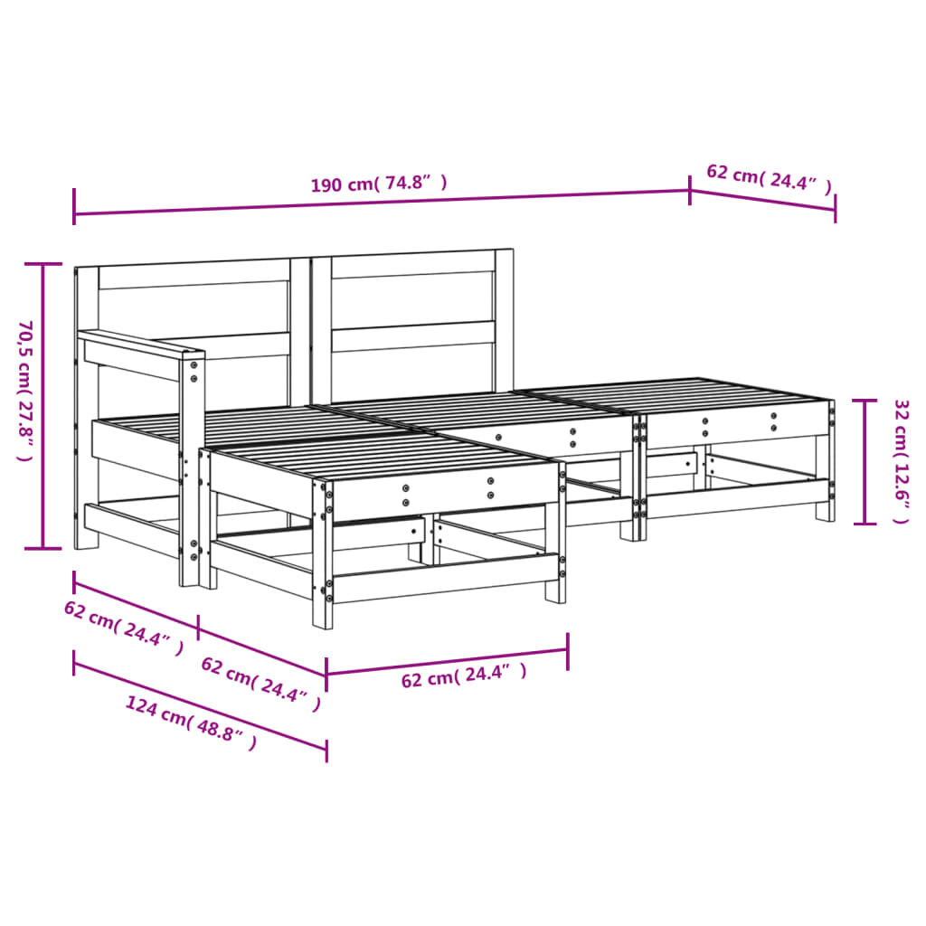 vidaXL 4 Piece Garden Lounge Set White Solid Wood Pine