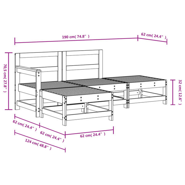 vidaXL 4 Piece Garden Lounge Set White Solid Wood Pine