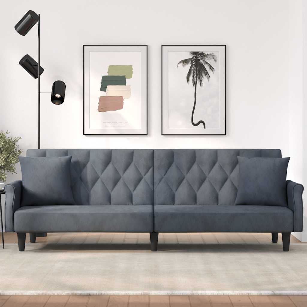 vidaXL Sofa Bed with Armrests Dark Grey Velvet