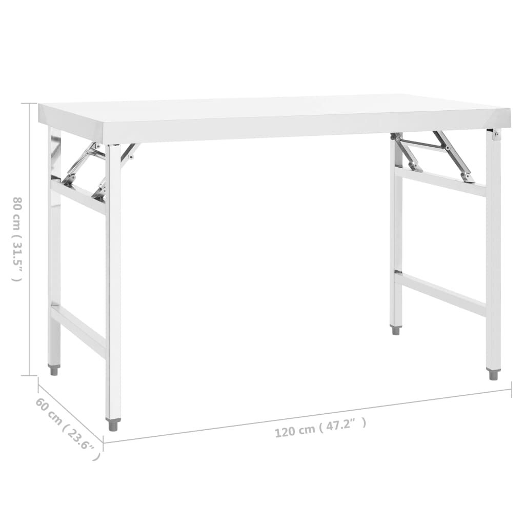 vidaXL Kitchen Folding Work Table 120x60x80 cm Stainless Steel