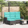 vidaXL Reclining Garden Sofa with Cushions L-shaped Black Poly Rattan
