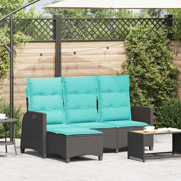 vidaXL Reclining Garden Sofa with Cushions L-shaped Black Poly Rattan