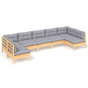 vidaXL 7 Piece Garden Lounge Set with Grey Cushions Solid Pinewood