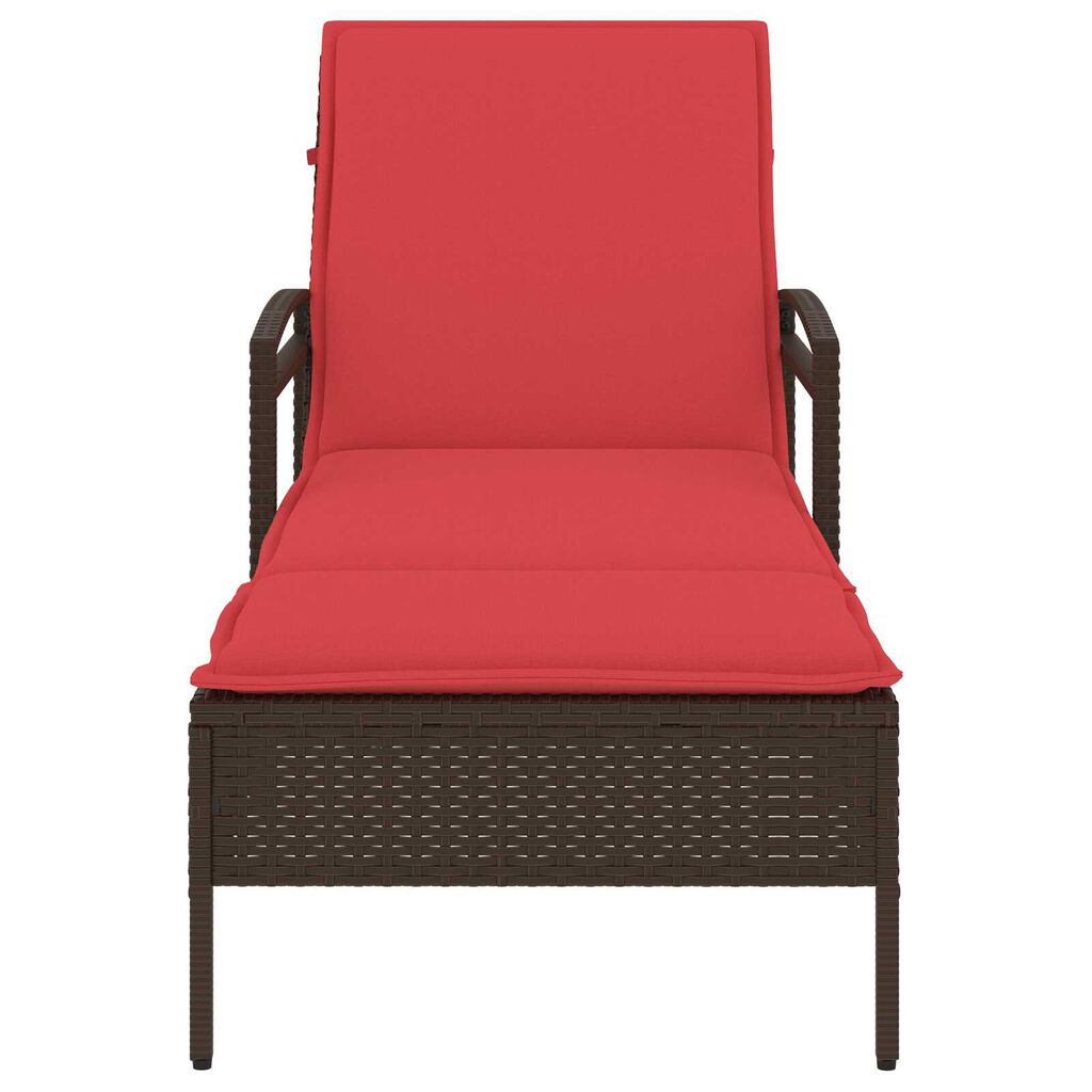 vidaXL Sun Lounger with Cushion Brown 63x200x81 cm Poly Rattan