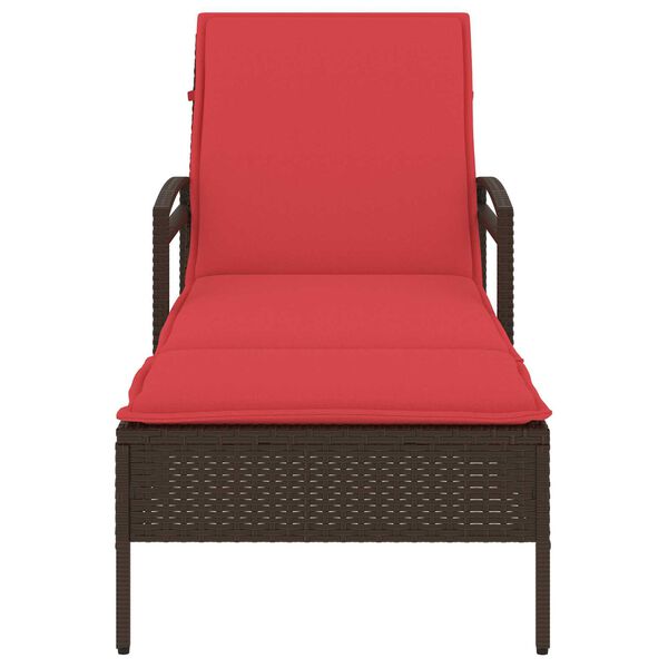 vidaXL Sun Lounger with Cushion Brown 63x200x81 cm Poly Rattan