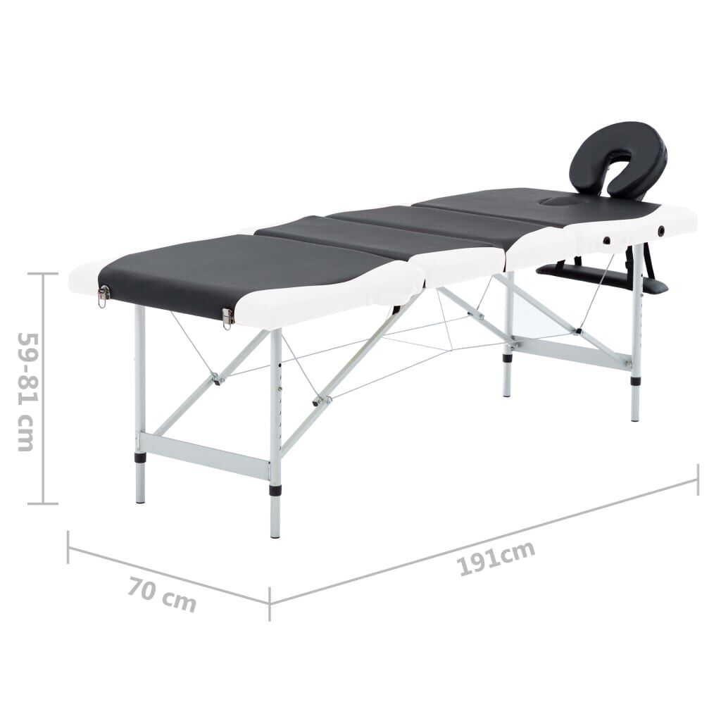 vidaXL 4-Zone Foldable Massage Table Aluminium Black and White