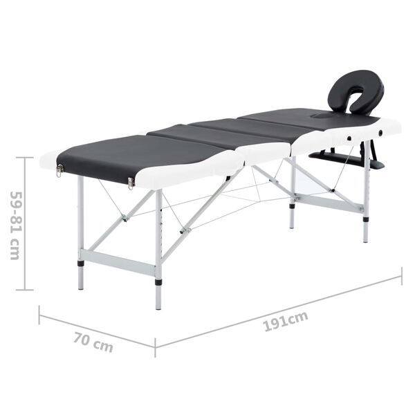 vidaXL 4-Zone Foldable Massage Table Aluminium Black and White