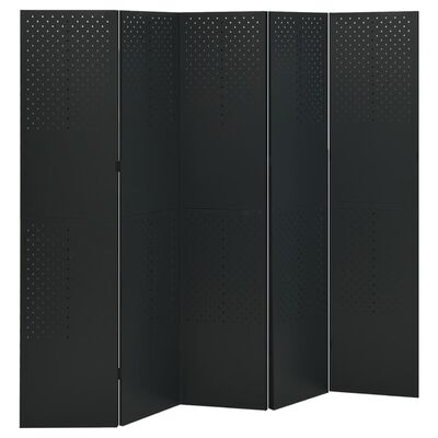 vidaXL 5-Panel Room Dividers 2 pcs Black 200x180 cm Steel