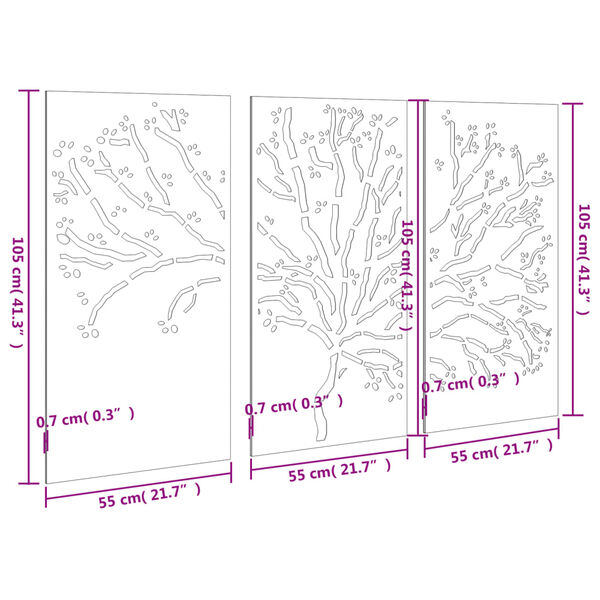 vidaXL Garden Wall Decorations 3 pcs 105x55 cm Corten Steel Tree Design