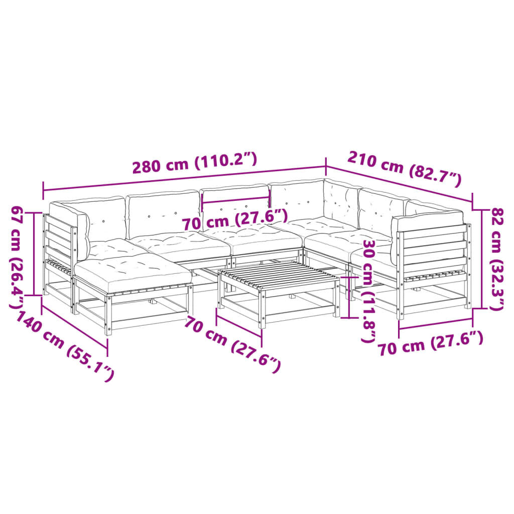 vidaXL 8 Piece Garden Sofa Set with Cushions Wax Brown Solid Wood Pine