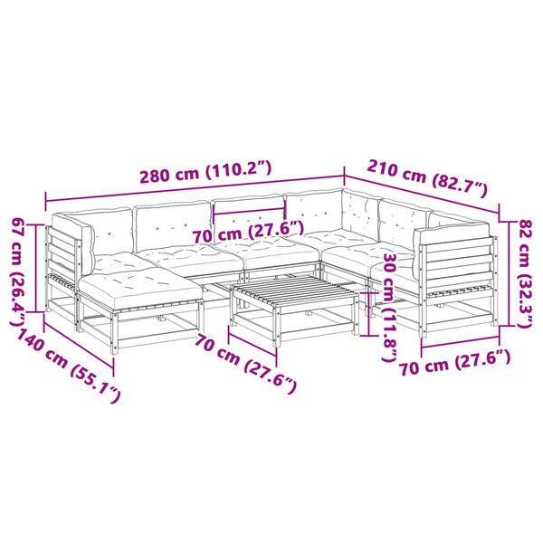 vidaXL 8 Piece Garden Sofa Set with Cushions Wax Brown Solid Wood Pine