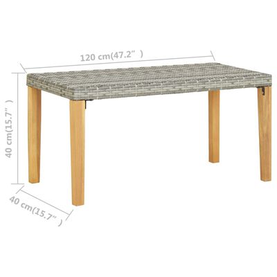 vidaXL Garden Bench 120 cm Grey Poly Rattan and Solid Acacia Wood