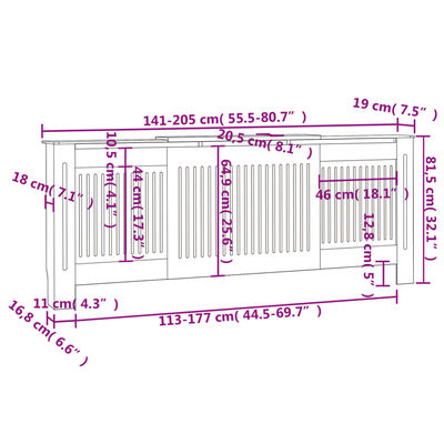 vidaXL MDF Radiator Cover 205 cm