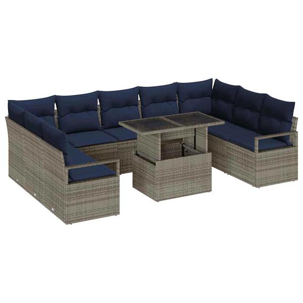 vidaXL Garden Sofa Set 10 pcs Grey and navy blue 100 x 55 x 73 cm