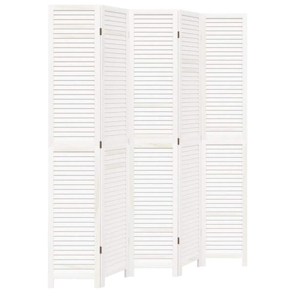vidaXL Room Divider 5 Panels White Solid Wood Paulownia
