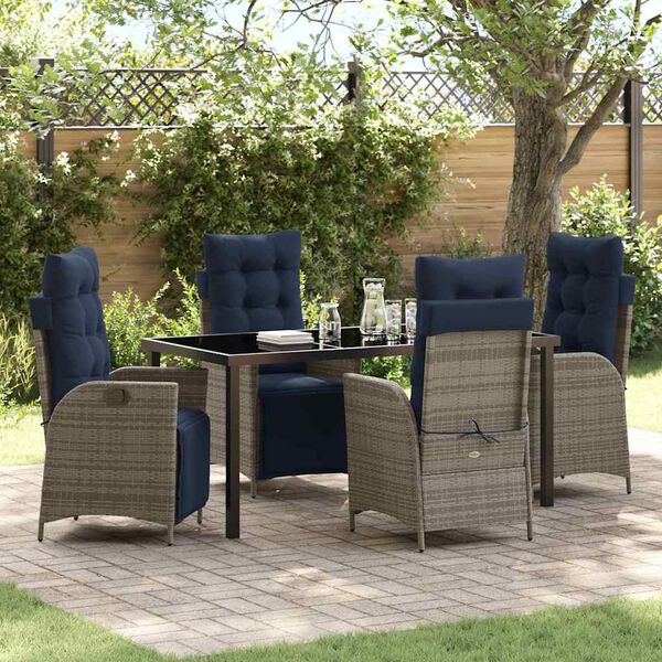 vidaXL Garden Dining Set with Cushion 5 pcs Grey and Black Rattan