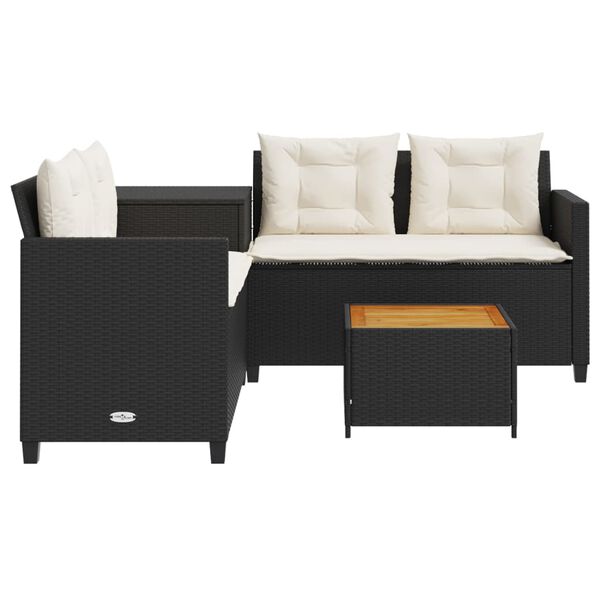 vidaXL Garden Sofa with Table and Cushions L-Shaped Black Poly Rattan