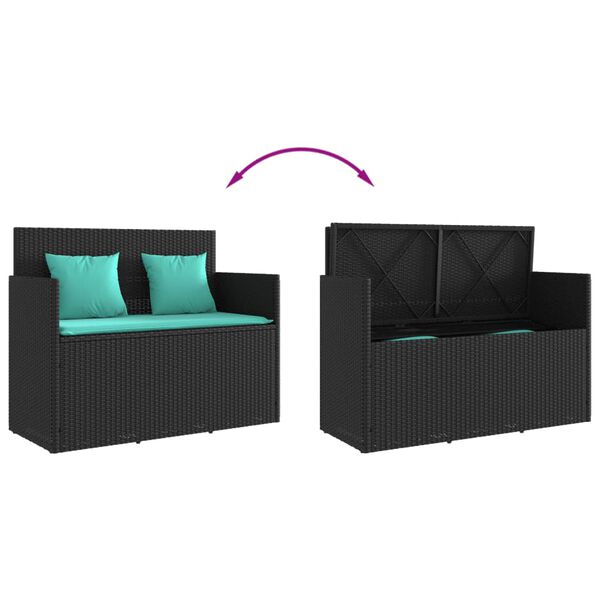 vidaXL Garden Bench with Cushions Black Poly Rattan