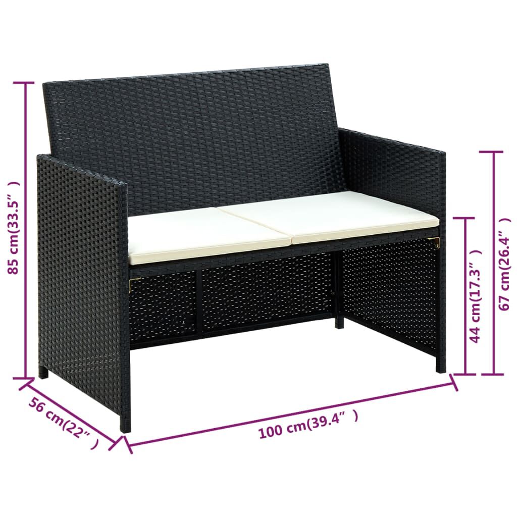 vidaXL 4 Piece Garden Lounge with Cushions Set Poly Rattan Black