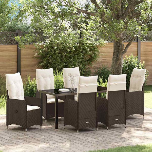 vidaXL Garden Dining Set with Cushion 7 pcs Brown Poly Rattan