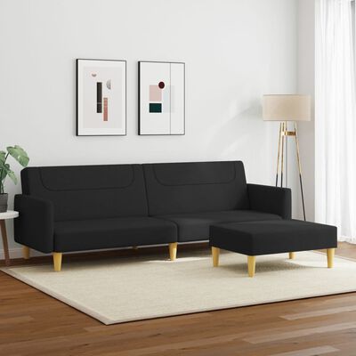 vidaXL 2-Seater Sofa Bed with Footstool Black Fabric