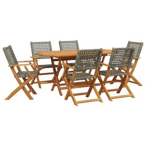 vidaXL 7 Piece Garden Dining Set Grey Poly Rattan and Solid Wood