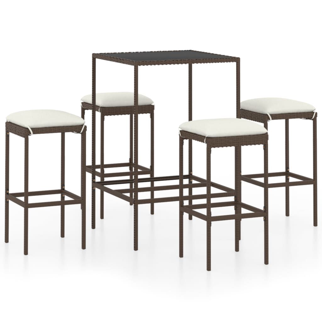 vidaXL 5 Piece Garden Bar Set with Cushions Poly Rattan Brown