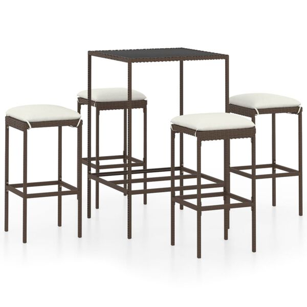 vidaXL 5 Piece Garden Bar Set with Cushions Poly Rattan Brown