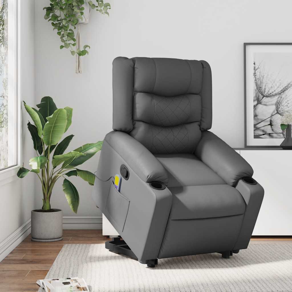 vidaXL Stand up Massage Recliner Chair Grey Faux Leather