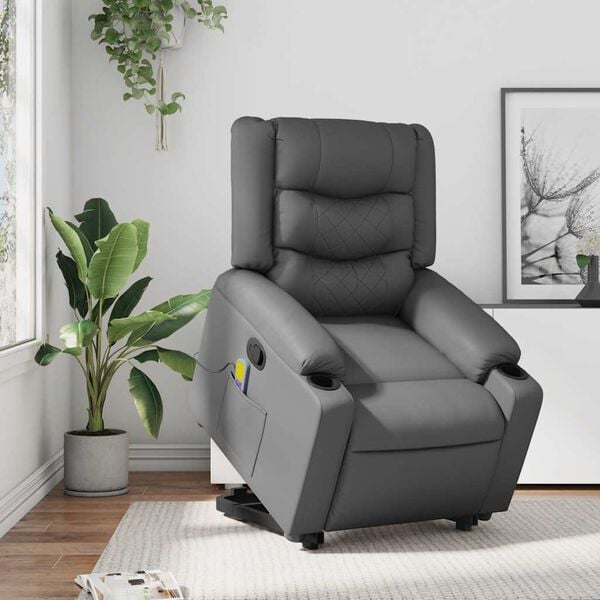 vidaXL Stand up Massage Recliner Chair Grey Faux Leather