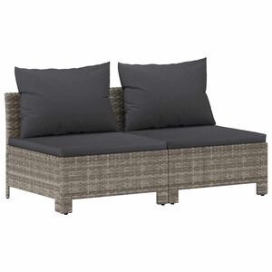 vidaXL 2-Seater Garden Sofa with Cushions Grey Poly Rattan