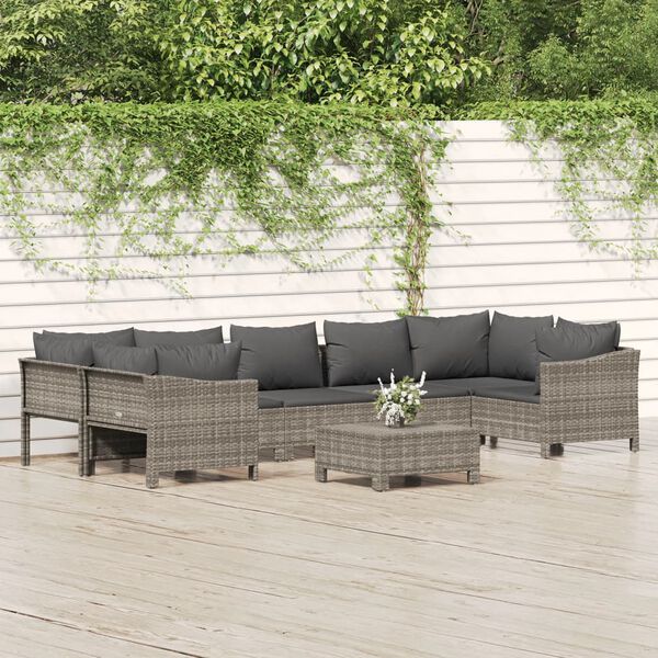 vidaXL 8 Piece Garden Lounge Set with Cushions Grey Poly Rattan