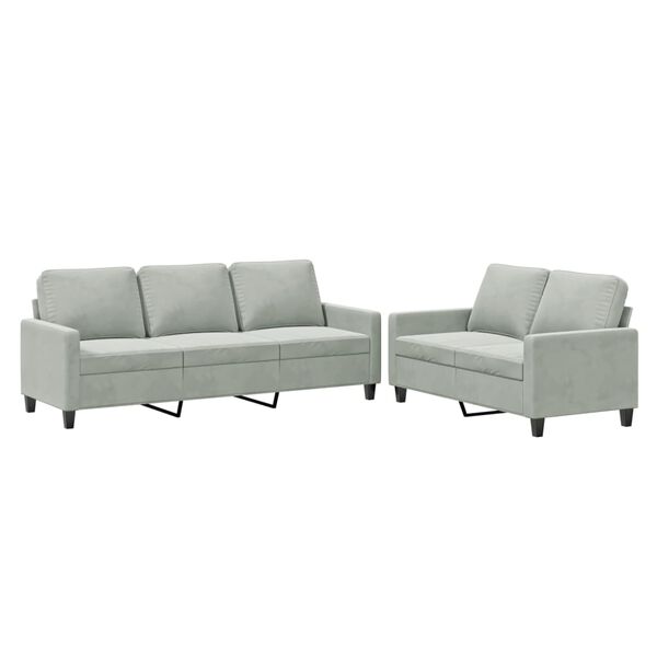 vidaXL 2 Piece Sofa Set with Cushions Light Grey Velvet