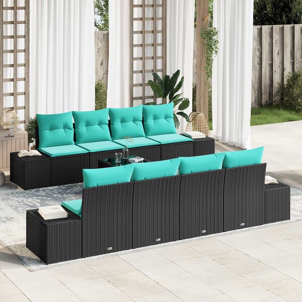 vidaXL 9 Piece Garden Sofa Set with Cushions Black Poly Rattan