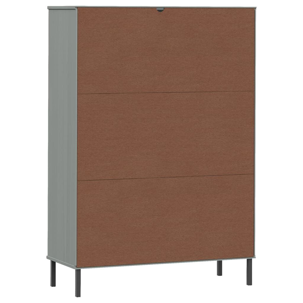 vidaXL Bookcase with Metal Legs Grey 90x35x128.5 cm Solid Wood OSLO